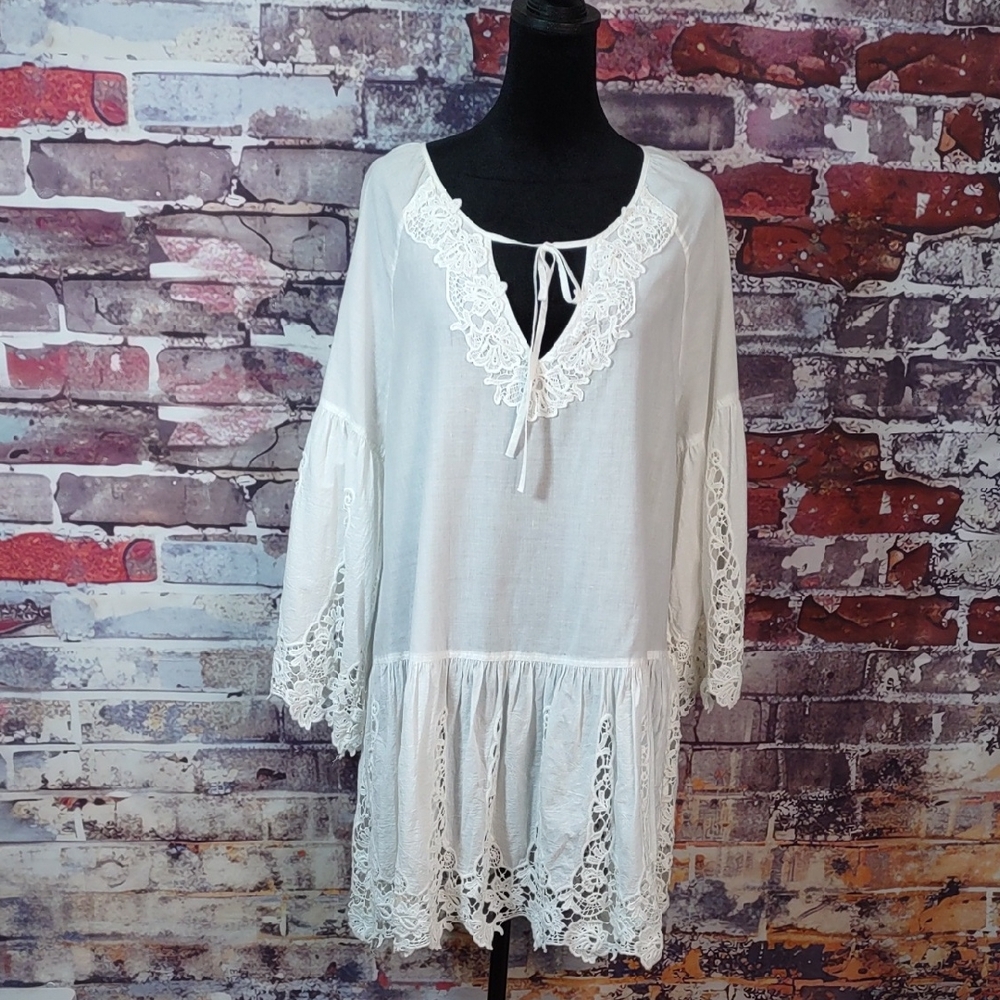 Boston Proper Cotton/Lace Drop Waist Tunic/Mini Dress